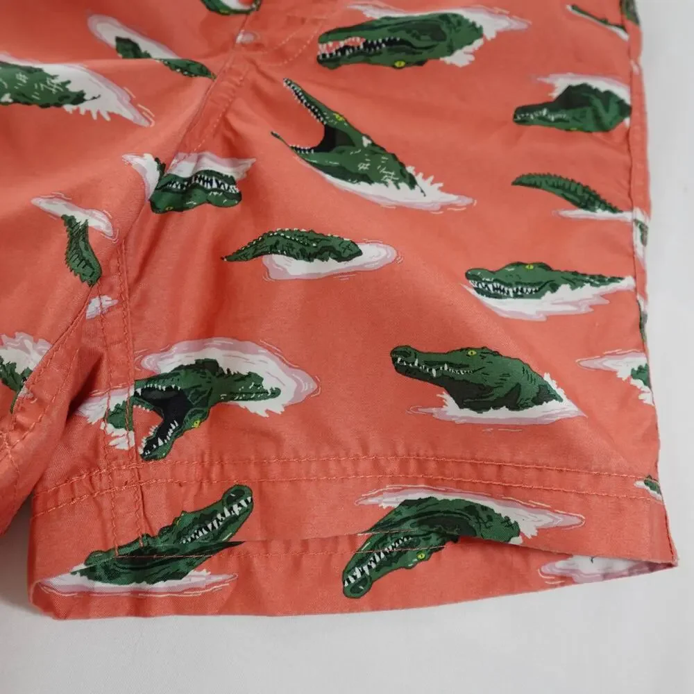 Old Navy Boys Alligator Swim Trunks Size M 8 Coral Orange Novelty Print‎